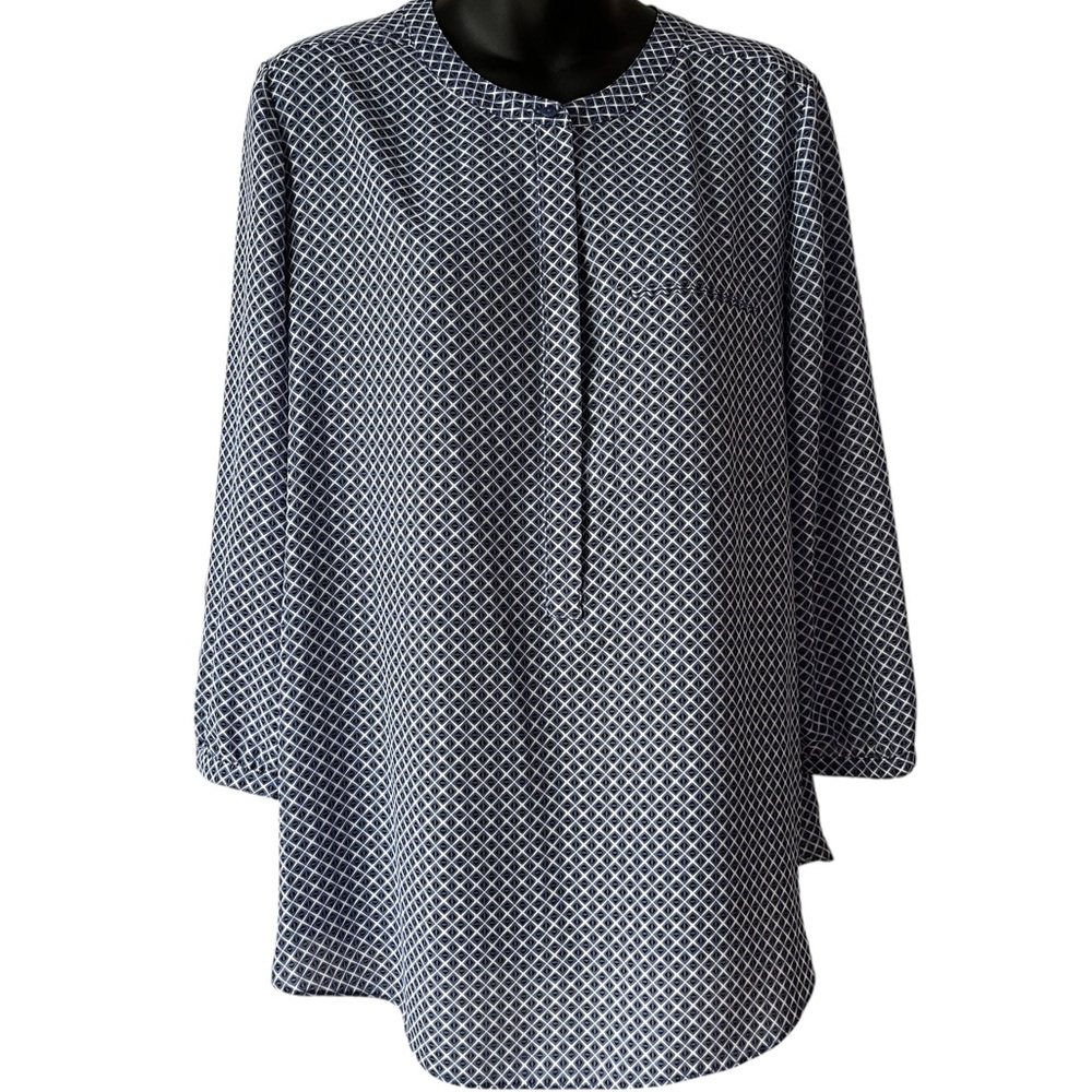 NYDJ Pin Tuck Blouse Size L Blue and White